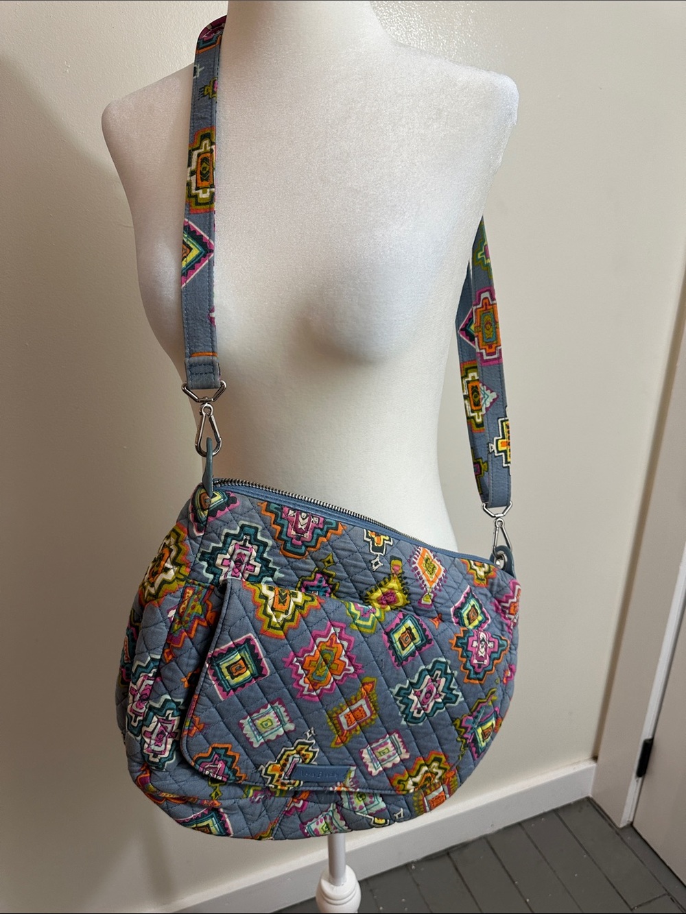 Vera Bradley Gray Quilted Crossbody with Multi-Color Geometric Print